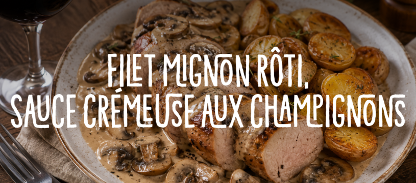 Filet mignon rôti, sauce crémeuse aux champignons