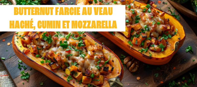 Butternut Farcie au Veau Haché, Cumin et Mozzarella